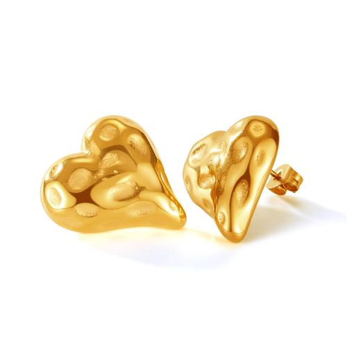 Stainless Steel Stud Earrings, 304 Stainless Steel, Heart, gold color plated, for woman, 22x19mm, Sold By Pair