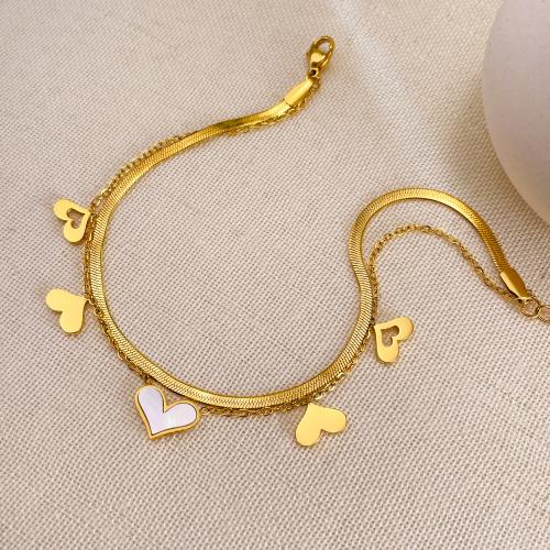 Stainless Steel Anklet, 304 Stainless Steel, with Pearl Oyster, with 4.5CM extender chain, Heart, gold color plated, for woman, Length:21.5 cm, Sold By PC