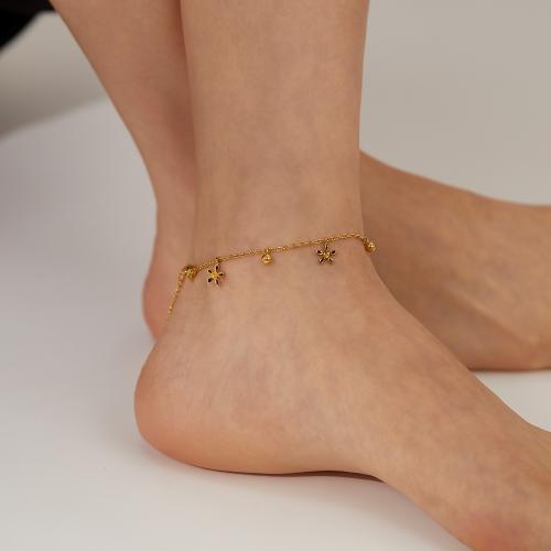 Roestvrijstalen Anklet, 304 roestvrij staal, met 5CM extender keten, Bloem, gold plated, voor vrouw, Lengte 22.5 cm, Verkocht door PC