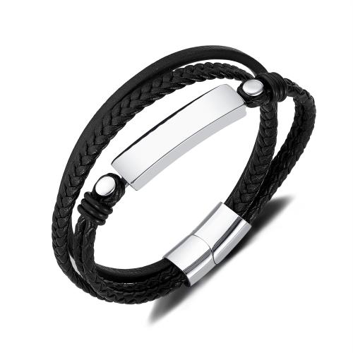 Stainless Steel Jewelry Bracelet, 304 Stainless Steel, with Magnet, silver color plated, multilayer & for man, black, Length:21.5 cm, Sold By PC