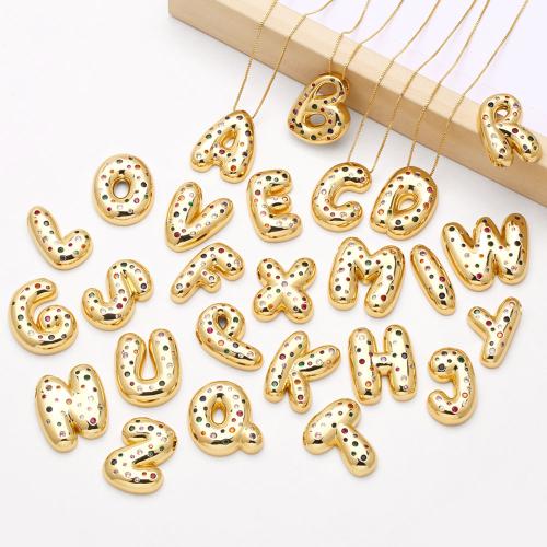 Cubic Zircon Micro Pave Brass Necklace Alphabet Letter gold color plated fashion jewelry & micro pave cubic zirconia golden nickel lead & cadmium free Sold By PC