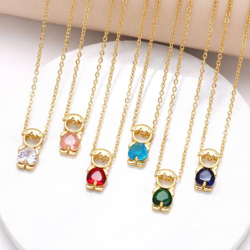 Cubic Zircon Micro Pave Brass Necklace with 5cm extender chain gold color plated fashion jewelry & micro pave cubic zirconia nickel lead & cadmium free Length 45 cm Sold By PC