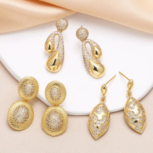 Cubic Zirconia Micro Pave Brass Earring, gold color plated, fashion jewelry & different designs for choice & micro pave cubic zirconia, golden, nickel, lead & cadmium free, Sold By Pair