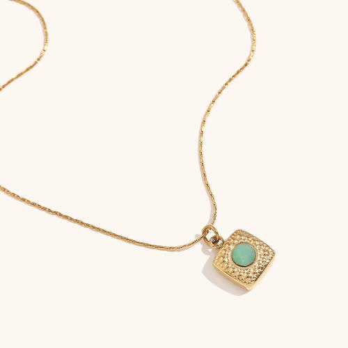 Stainless Steel Jewelry Necklace 304 Stainless Steel with Gemstone with 5cm extender chain gold color plated fashion jewelry golden Length 40 cm Sold By PC