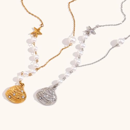 Stainless Steel Jewelry Necklace 304 Stainless Steel with Plastic Pearl with 5cm extender chain plated fashion jewelry & with rhinestone Length 40 cm Sold By PC