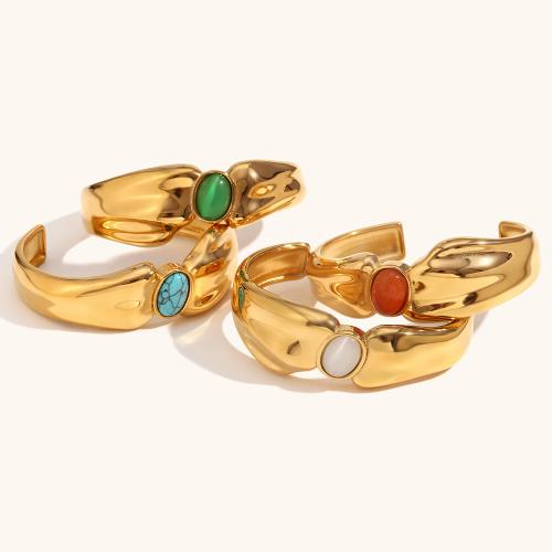 Stainless Steel Bangle, 304 Stainless Steel, with Gemstone, gold color plated, fashion jewelry, more colors for choice, Sold By PC