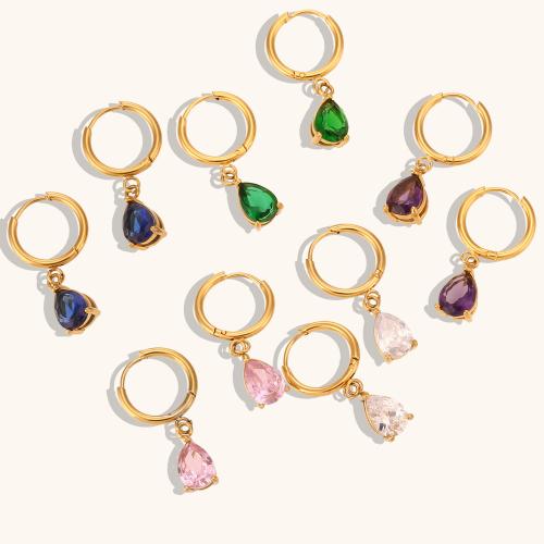 Stainless Steel Drop Earring, 304 Stainless Steel, gold color plated, fashion jewelry & micro pave cubic zirconia, more colors for choice, Sold By Pair