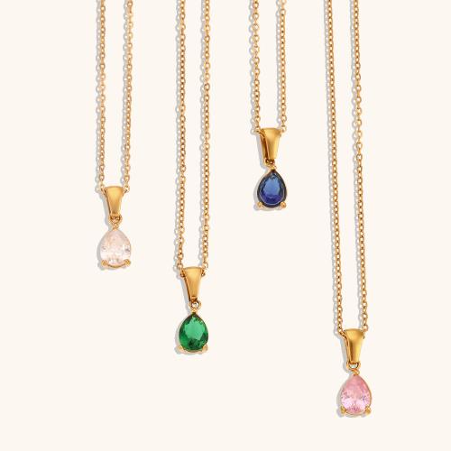 Stainless Steel Jewelry Necklace, 304 Stainless Steel, with 5cm extender chain, gold color plated, fashion jewelry & micro pave cubic zirconia, more colors for choice, Length:40 cm, Sold By PC