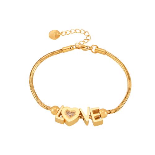 Stainless Steel Jewelry Bracelet 304 Stainless Steel with 3cm extender chain 18K gold plated fashion jewelry & for woman & with rhinestone Length Approx 18 cm Sold By PC