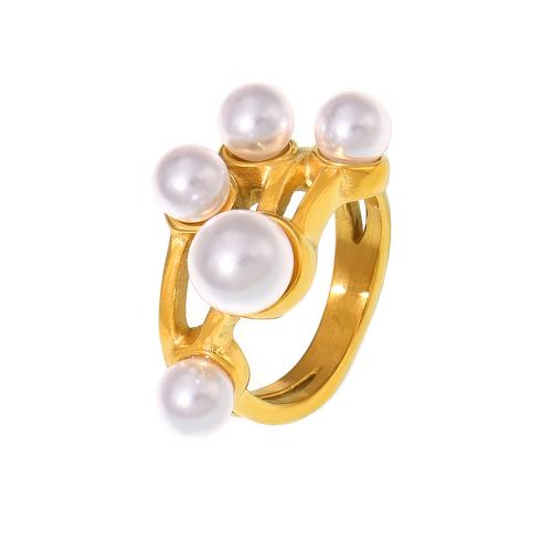 Stainless Steel Finger Ring 304 Stainless Steel with Plastic Pearl plated & for woman & hollow Sold By PC