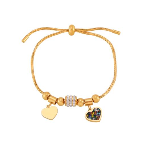 Bijoux bracelet en acier inoxydable, Acier inoxydable 304, Plaqué or 18K, bijoux de mode & pour femme & avec strass, Longueur:Environ 24 cm, Vendu par PC