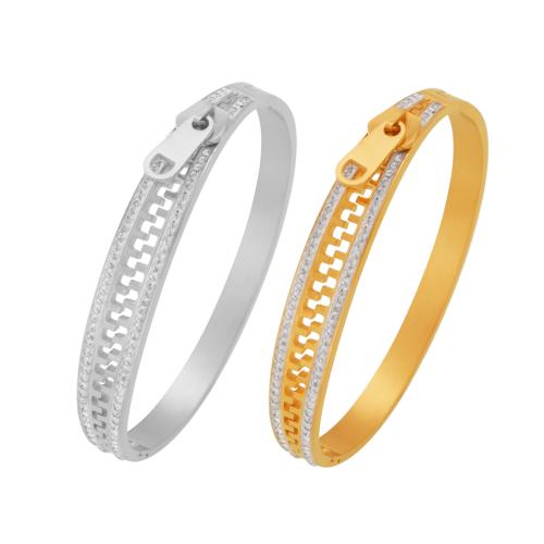 Stainless Steel Bangle, 304 Stainless Steel, plated, fashion jewelry & for woman & with rhinestone, more colors for choice, Sold By PC