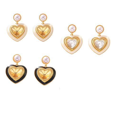 Brass Stud Earring, with Plastic Pearl, Heart, plated, fashion jewelry & different styles for choice & for woman & enamel, more colors for choice, Sold By Pair