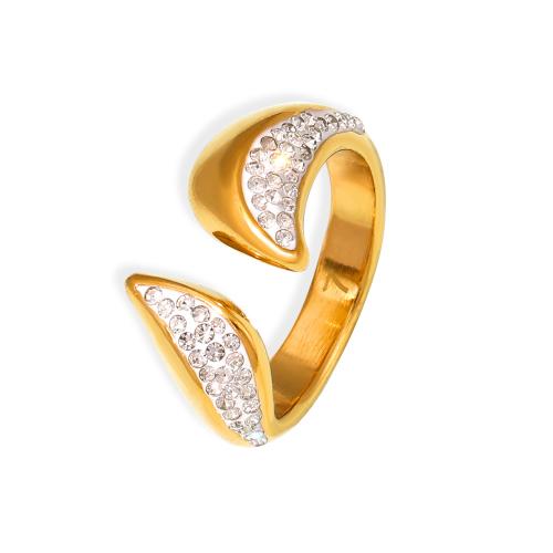 Titanium Steel Finger Ring, 18K gold plated, fashion jewelry & for woman & with rhinestone, US Ring Size:7, Sold By PC