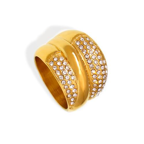 Anillo de dedo acero inoxidable del Rhinestone, acero inoxidable 304, chapado, Joyería & diverso tamaño para la opción & para mujer & con diamantes de imitación, más colores para la opción, Vendido por UD