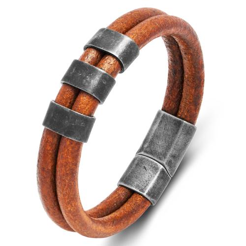 PU Leather Cord Bracelets 304 Stainless Steel with Microfiber PU handmade Unisex brown Sold By PC