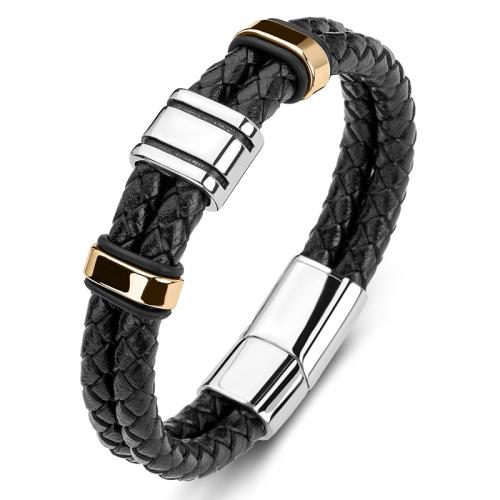 Bracelets cordon PU, Acier inoxydable 304, avec cuir PU, fait à la main, unisexe & normes différentes pour le choix, plus de couleurs à choisir, Vendu par PC