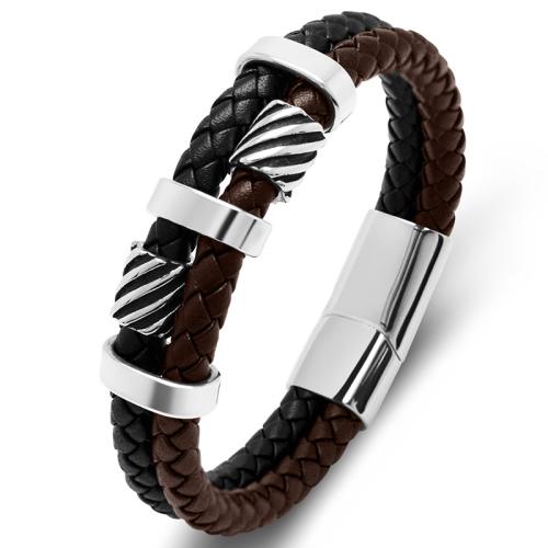 Bracelets cordon PU, Acier inoxydable 304, avec cuir PU, fait à la main, unisexe & normes différentes pour le choix, plus de couleurs à choisir, Vendu par PC