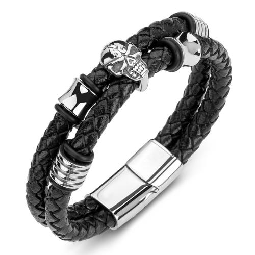 PU Leather Cord Bracelets, 304 Stainless Steel, with PU Leather, handmade, Unisex & different size for choice, more colors for choice, Sold By PC