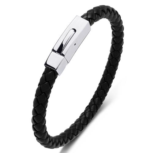 PU Leather Cord Bracelets 304 Stainless Steel with Microfiber PU handmade Unisex Sold By PC