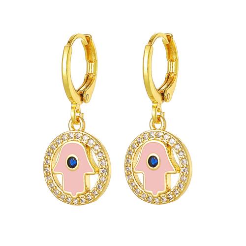 Boucle d’oreille goutte strass Hoop, laiton, Placage, pavé de micro zircon & pour femme & émail, plus de couleurs à choisir, Vendu par paire