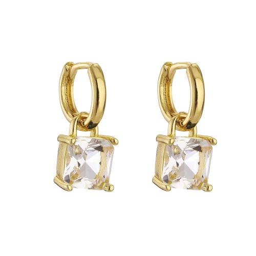 Huggie Hoop Drop Earring Brass plated micro pave cubic zirconia & for woman Sold By Pair