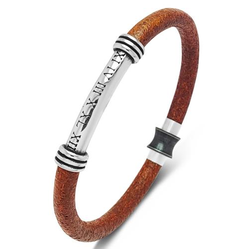 PU Leather Cord Bracelets, 304 Stainless Steel, with Microfiber PU, handmade, Unisex & different size for choice, brown, Sold By PC