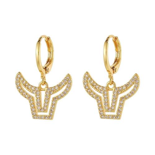 Huggie Hoop Drop Earring, Brass, plated, micro pave cubic zirconia & for woman, golden, Sold By Pair