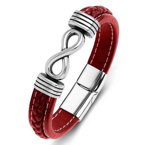 PU Leather Cord Bracelets, 304 Stainless Steel, with Microfiber PU, polished, Unisex & different size for choice, more colors for choice, Sold By PC