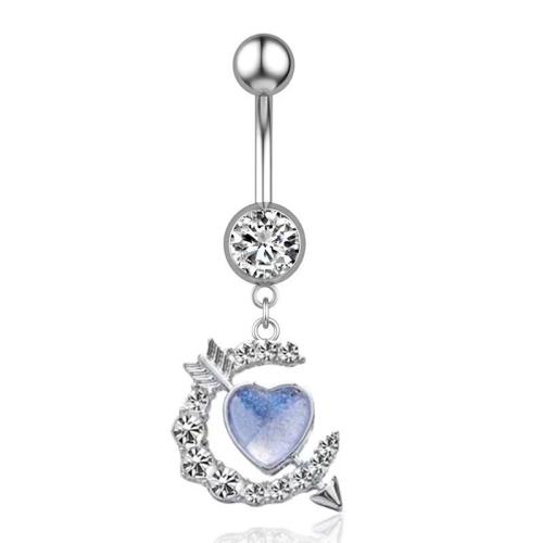 Stainless Steel Belly Ring, 304 Stainless Steel, with Gemstone, plated, different styles for choice & micro pave cubic zirconia & for woman, more colors for choice, Sold By PC