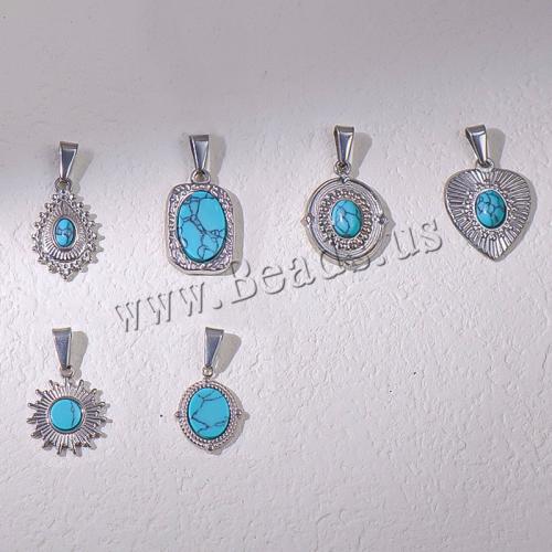 Stainless Steel Pendants, 304 Stainless Steel, with turquoise, plated, DIY & different styles for choice, more colors for choice, Sold By PC