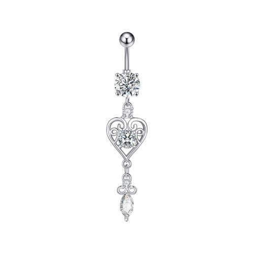 Stainless Steel Belly Ring, 304 Stainless Steel, different styles for choice & micro pave cubic zirconia & for woman, silver color, Sold By PC