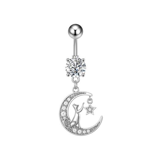 Acier inoxydable anneau de ventre, Acier inoxydable 304, avec laiton, pavé de micro zircon & pour femme, argent, Vendu par PC