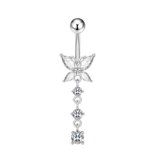 Stainless Steel Belly Ring, 304 Stainless Steel, Unisex & micro pave cubic zirconia, silver color, Sold By PC