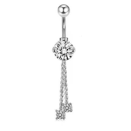 Brass Belly Ring  , plated, different styles for choice & micro pave cubic zirconia & for woman, silver color, Sold By PC