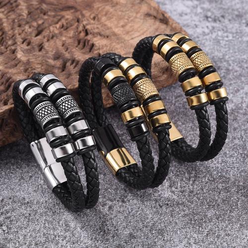 PU Leather Cord Bracelets, 316 Stainless Steel, with Magnet & PU Leather, Vacuum Ion Plating, Double Layer & Unisex & different size for choice, more colors for choice, Sold By PC