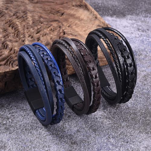 PU Leather Cord Bracelets, 316 Stainless Steel, with Magnet & PU Leather, Vacuum Ion Plating, multilayer & different size for choice & for man, more colors for choice, Sold By PC