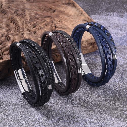 PU Leather Cord Bracelets, 316 Stainless Steel, with PU Leather, Vacuum Ion Plating, multilayer & different size for choice & for man, more colors for choice, Sold By PC