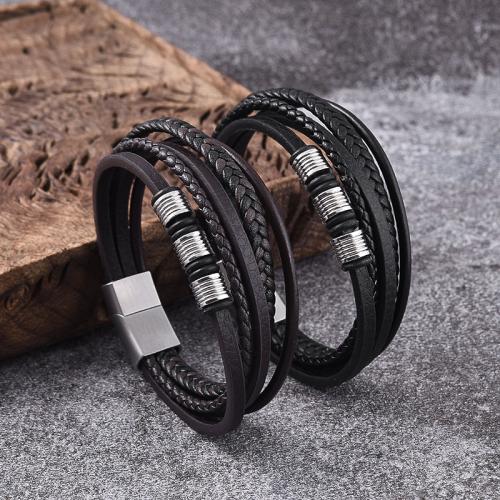 PU Leather Cord Bracelets 316 Stainless Steel with Magnet & PU Leather Vacuum Ion Plating multilayer & for man Sold By PC