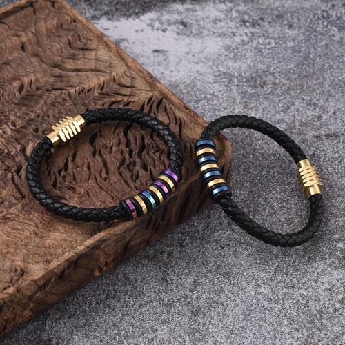 PU Leather Cord Bracelets, 316 Stainless Steel, with PU Leather, Vacuum Ion Plating, different size for choice & for man, more colors for choice, Sold By PC