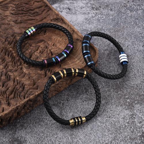 PU Leather Cord Bracelets, 316 Stainless Steel, with PU Leather, Vacuum Ion Plating, different size for choice & for man, more colors for choice, Sold By PC