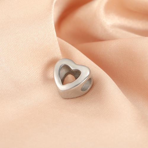 Stainless Steel Beads, 304 Stainless Steel, Heart, silver color plated, DIY & hollow, Sold By PC