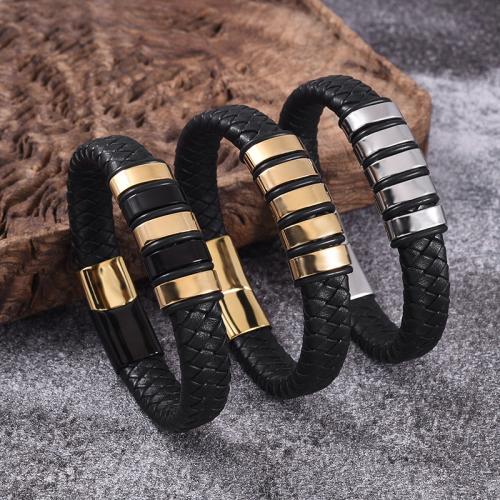 PU Leather Cord Bracelets 316 Stainless Steel with PU Leather Vacuum Ion Plating & for man Sold By PC