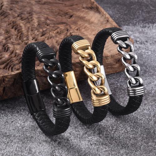 PU Leather Cord Bracelets 316 Stainless Steel with PU Leather Vacuum Ion Plating & for man Sold By PC