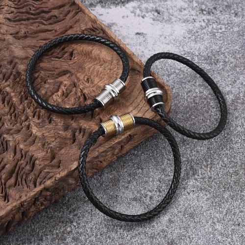 PU Leather Cord Bracelets 316 Stainless Steel with Magnet & PU Leather Vacuum Ion Plating & for man Sold By PC