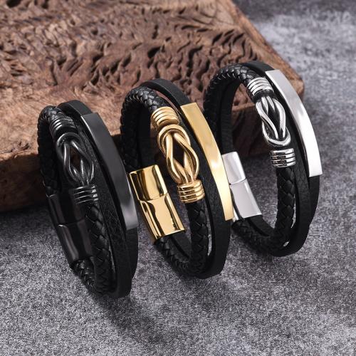 PU Leather Cord Bracelets, 316 Stainless Steel, with Magnet & PU Leather, Vacuum Ion Plating, three layers & different size for choice & for man, more colors for choice, Sold By PC