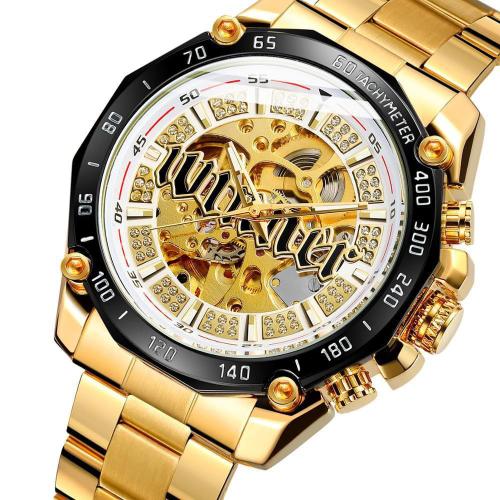 304 Stainless Steel Watch Bracelet, with Glass & Tibetan Style, Round, plated, stem-winder & for man & with rhinestone, more colors for choice, Length:Approx 21 cm, Sold By PC