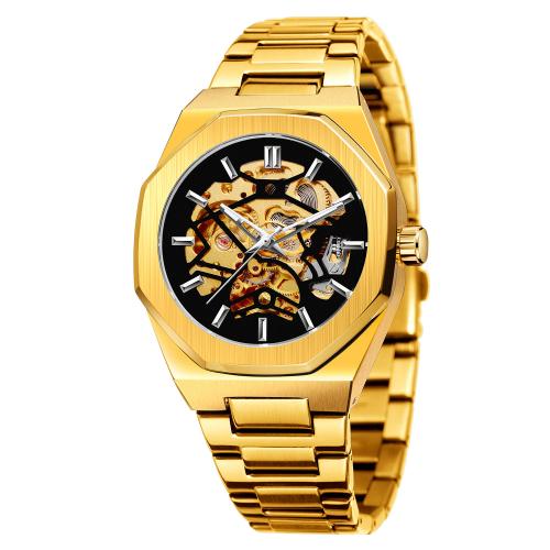 304 Stainless Steel Watch Bracelet with Glass & Zinc Alloy Geometrical Pattern plated Life water resistant & stem-winder & for man & luminated Sold By PC