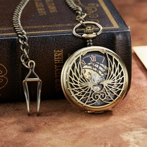 Zinc Alloy Pocket Watch with Rubber & 304 Stainless Steel Round plated Unisex & stem-winder & hollow Length Approx 37.5 cm Sold By PC