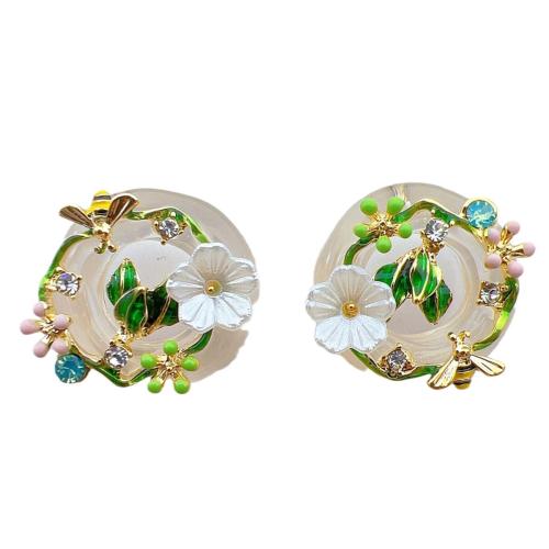 Brass Stud Earring with Resin fashion jewelry & for woman & with rhinestone Sold By Pair